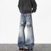 Streetwear Men's Printed Jeans - Trendy High-Fashion Hip-Hop Denim Pants With Bold Lettering For Urban & Casual Style_viptrois.com
