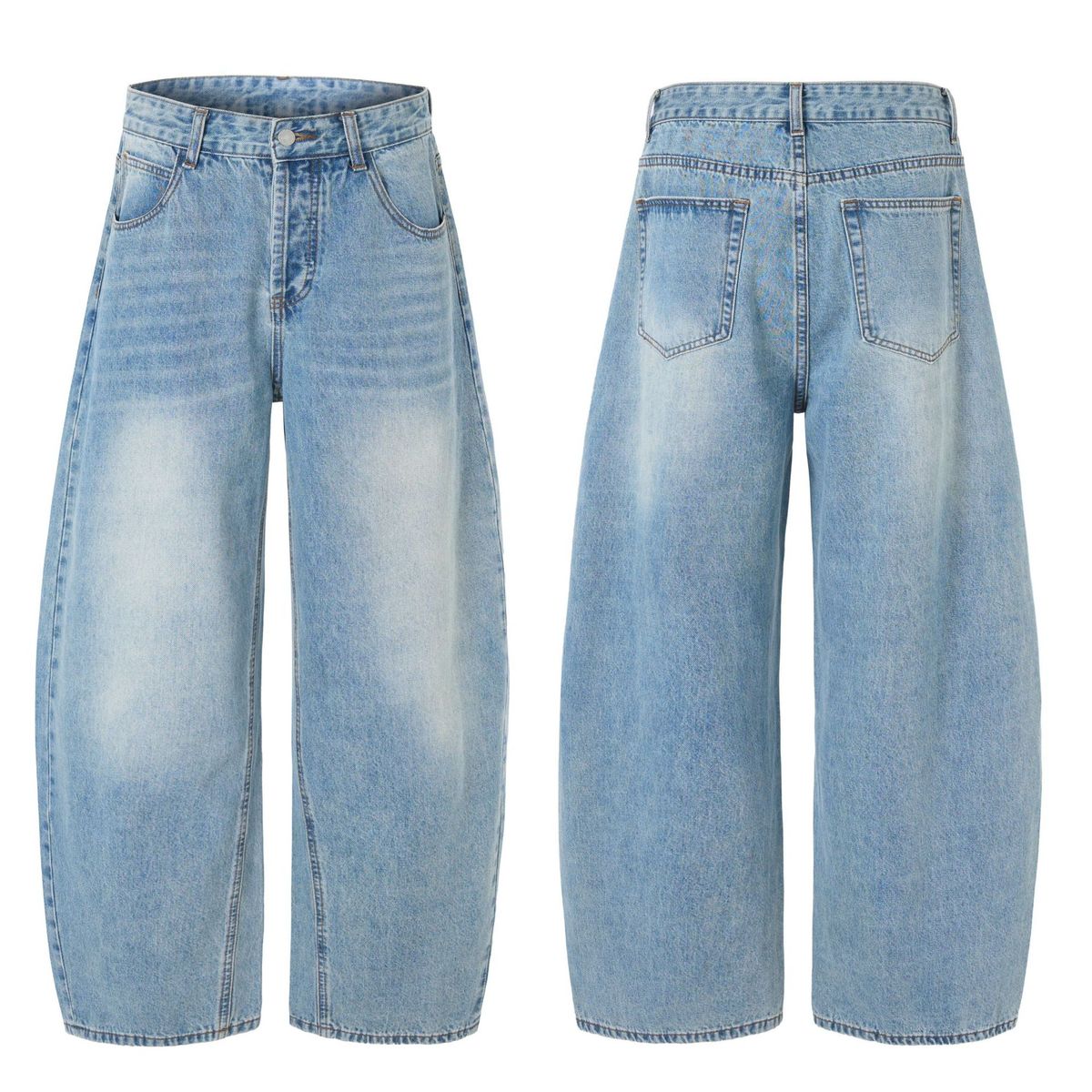 Men's Clothing & Archer0603 & American Style Blue Curved Blade Jeans For Men And Women, Washed, Three Dimensional Retro, Slimming Wide Leg Pants_viptrois.com