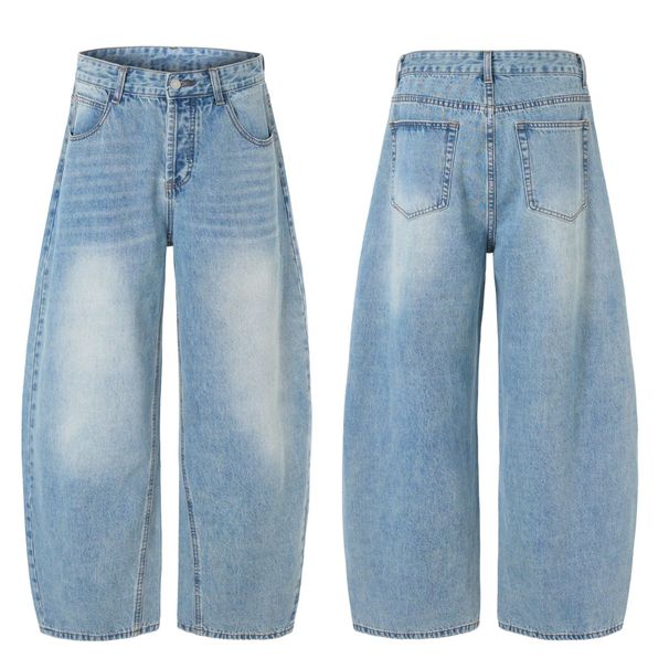 Men's Clothing & Archer0603 & American Style Blue Curved Blade Jeans For Men And Women, Washed, Three Dimensional Retro, Slimming Wide Leg Pants_viptrois.com