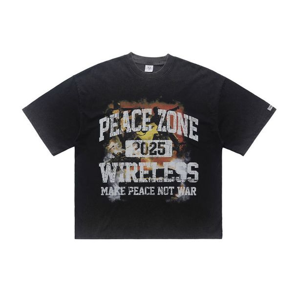 American Street Style Vintage Washed 300g Loose Casual Short Sleeve T-Shirt Versatile Unisex Top_viptrois.com