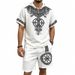 Men's Viking Tree Of Life Print Hooded Short Sleeve & Shorts Set, Textured Linen-Look Full Print Two-Piece Outfit_viptrois.com