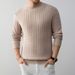 Men's Jacquard Knit Sweater – Relaxed Fit Round Neck Pullover, Breathable Viscose Blend, Business Casual Style (Beige/Navy/Red/Black/)_viptrois.com