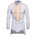 Men's Clothing Medium Shirt Muslim Gold Plated Printed Stand Collar White Shirt_viptrois.com