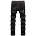 Men's Stretch Skinny Jeans Ripped Distressed Patchwork Embroidery Print Black Denim Pants High Street Fashion_viptrois.com