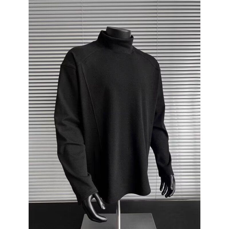 Black Regular Shoulder Full Cotton Long Sleeve T-Shirt For Men, Autumn And Winter Heavyweight Crew Neck Sweatshirt,_viptrois.com
