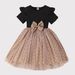 Baby clothes Children's breathable short sleeve Presbyterian print with bow mesh skirt dress for girls_viptrois.com