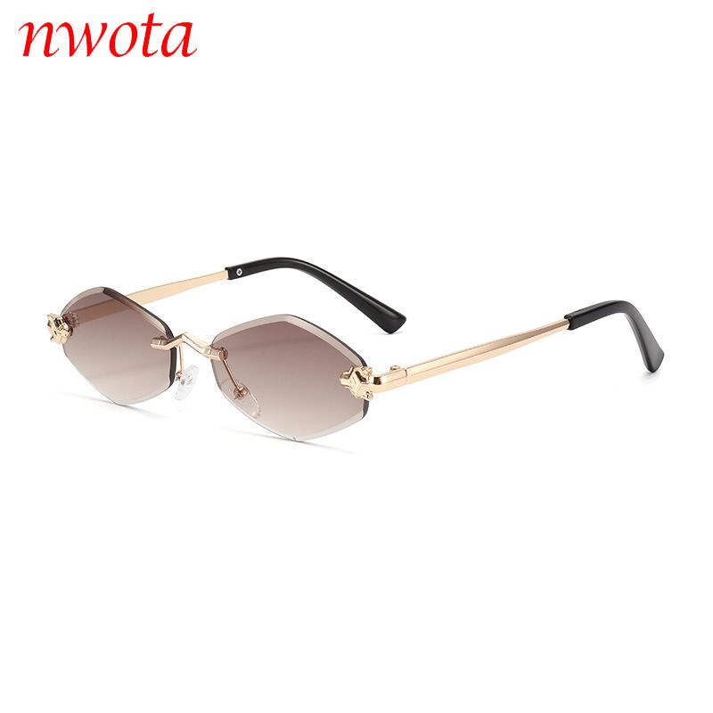 New Frameless Diamond Shaped Sunglasses With Leopard Head Decoration, Cross Border Simple Female High End Sunshade Sunglasses T1248_viptrois.com