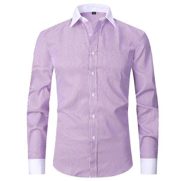 Camisa Francesa De Otoño Para Hombre, Vestido De Negocios, Camisa Blanca De Manga Larga, Camisa De Sarga De Color Sólido Para Hombre_viptrois.com