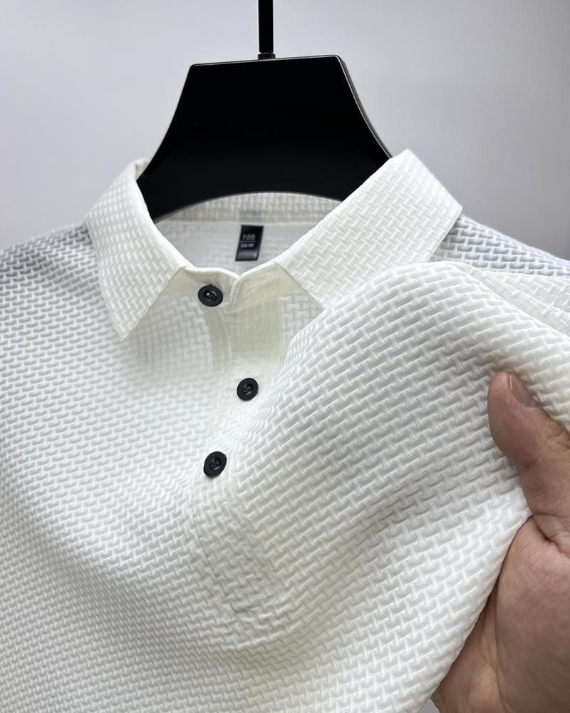 Men's Clothing High End Mesh Ice Silk Short Sleeved T Shirt Collar Summer Solid Color New Slip Material Polo_viptrois.com