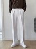 White Men's Suit Trousers Sophisticated Loose Straight Leg Wide Leg Floor Length Casual Versatile And Flowing Style for Autumn_viptrois.com