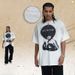American Street Style Spray-painted Faded Pure Cotton 300g Portrait Print Men's Loose Casual Short-sleeve Shirt_viptrois.com