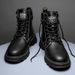 European Warm Series Martin Autumn Winter New High Top Lace-up Work Shoes Outdoor Casual Men's Side Zipper Trendy Mid-Calf Leather Boots_viptrois.com