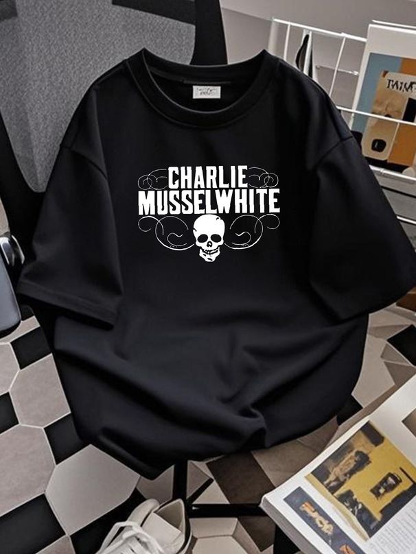 Charlie Musselwhite Logo Classic Music Short Sleeve Black All Size Shirt QQ1397 Fashion Top For Everyday Wear Stylish Breathable Versatile_viptrois.com