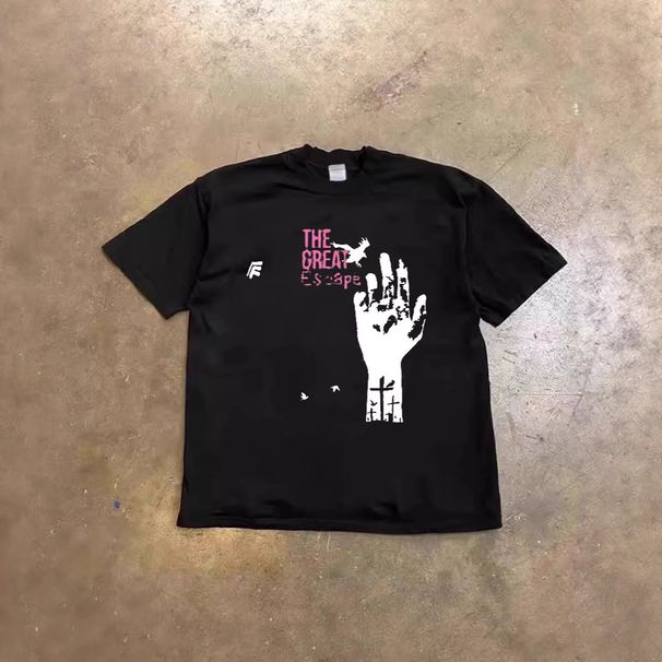 Heavyweight Pure Cotton Loose Short Sleeved T-Shirt Oversized "Escape From The Palm" Print For Couples Men And Women 250g_viptrois.com