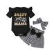 Baby Girls Cute Letter Print Short Sleeve Ladies Dress And Houndstooth Shorts And Bandana Set 3 Piece Set_viptrois.com