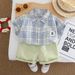 Male 2025 New Baby Cool Checkered R Logo Shirt Short Sleeve Cute Casual Thin Summer Set_viptrois.com