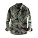 Vintage Washed Camo Workwear Shirt – Military-Inspired Utility Top With Double Chest Pockets_viptrois.com