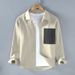 Autumn Men's Clothing Color Blocking Design Pocket Long Sleeved Open Top Shirt Men's Outerwear Top_viptrois.com