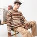 Loom Cross-Border European And Waist Line Striped Design Men's American Retro Round Neck Knitted Sweater Slim Fit Trendy Top_viptrois.com