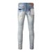 Casual Custom Silk Label Denim High Quality Breathable Fitting Ripped Streets Styles Purple Jeans Ripped Men's Blue_viptrois.com