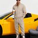 Men's Casual Trousers Suit Heavy Texture Pattern Trend Stand Collar Henry Sweatshirt American Style Autumn Winter Loose_viptrois.com