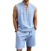 Men's Linen Short Sleeve Shirt And Shorts Set, Breathable Summer Outfit, Medieval Style Drawstring Waist, Loose Fit Vacation Loungewear_viptrois.com