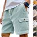 Men's Clothing Men's Summer Corduroy Multi Pocket Five Point Casual Sporty Drawstring Solid Color Cargo Shorts_viptrois.com