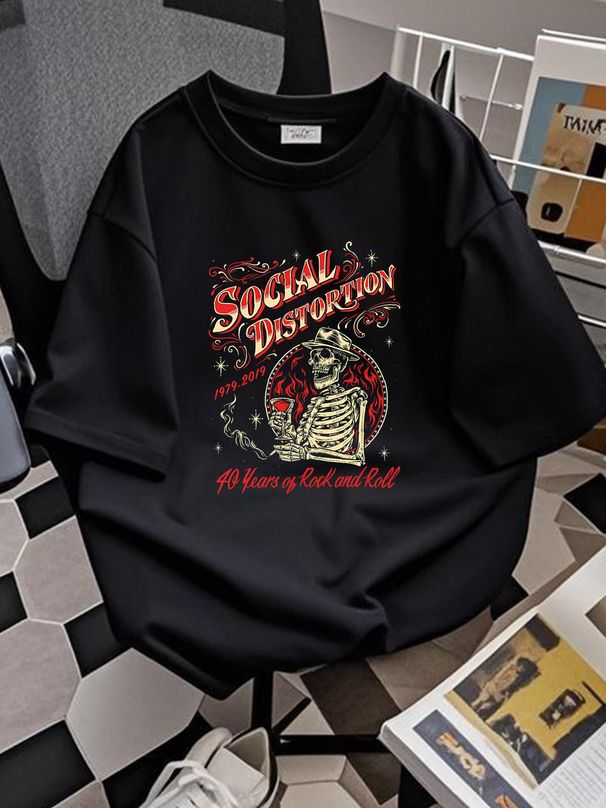 SOCIAL DISTORTION 40 YEARS OF ROCK AND ROLL T-SHIRT NEW BLACK TEE Homme Soft Unisex Summer Fashion Graphic Breathable Top For Everyday Wear_viptrois.com