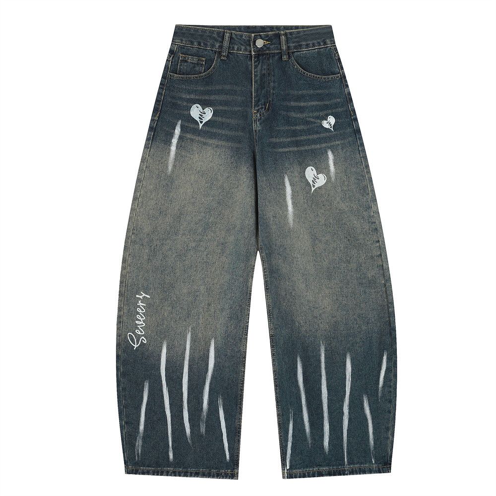 Men's Loose Fit Washed Tie-Dye Denim Pants Punk Wasteland Style Paint Splatter Niche Casual_viptrois.com
