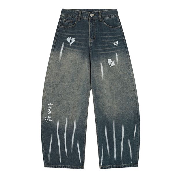 Men's Loose Fit Washed Tie-Dye Denim Pants Punk Wasteland Style Paint Splatter Niche Casual_viptrois.com