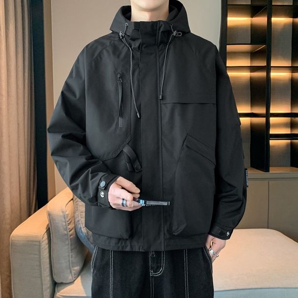 Trendy Workwear Hooded Jacket For Men, Loose Casual Jacket With Large Pockets And Stand Up Collar, Assault Suit0_viptrois.com