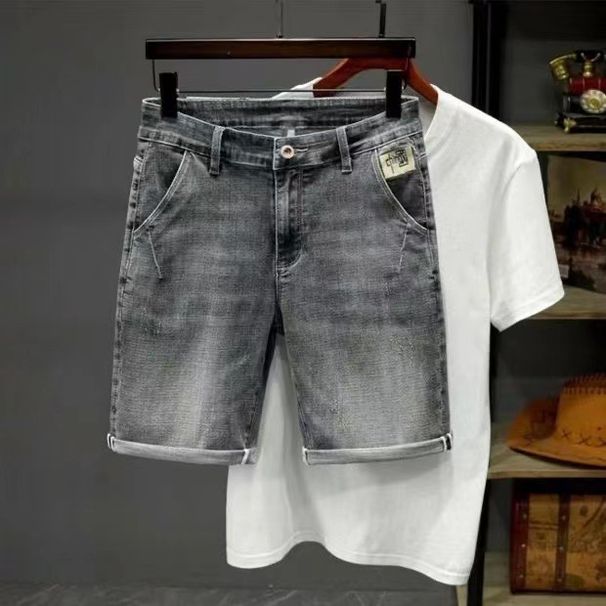 Men's Clothing Retro Ripped Denim Shorts Loose Straight ShortsThin Mid Length Pants_viptrois.com