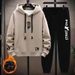 Men’s Fleece Hoodie & Joggers Set – Cozy Winter Outfit, Relaxed Fit, Trendy Streetwear (M-3XL, Black/Khaki, Polyester)_viptrois.com