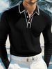 2026 Men's Long-Sleeved Shirt With Solid Collar, Plaid Pattern, Loose And Breathable Business Casual Polo Shirt_viptrois.com