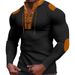 Unbeatable Quality Autumn New Men's Waffle Color Blocked V-neck Top With Tie, Casual Long Sleeved Base T-shirt_viptrois.com