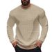 Men's Jacquard Square Pattern Long Sleeve T-Shirt - Breathable Loose Fit Casual Round Neck Shirt, Lightweight Layering Top (White/Dark Gray_viptrois.com
