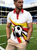 Polo Uomo Taglio Dritto Traspirante Stampa Calcio Rosso-giallo, Colletto Manica Corta Estivo Multifunzione Sport Casual Taglie Europee_viptrois.com