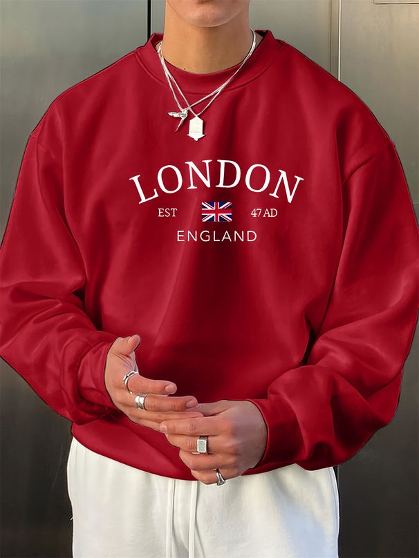 Men's Loose Casual Fashion London England Pattern Printed Round Neck Long Sleeved Sweatshirt Suitable For Autumn And Winter Wear_viptrois.com