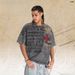 American Vintage Letter-printed Washed Distressed Loose-fit One-piece Cut Short-sleeve T-shirt_viptrois.com