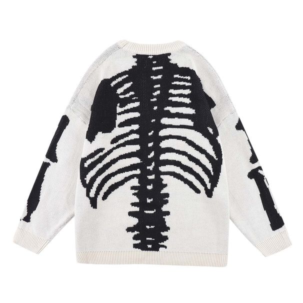 Streetwear Hip-Hop Jacquard Sweater Oversized Skeleton Print Knit Long Sleeve Pullover For Men & Women_viptrois.com