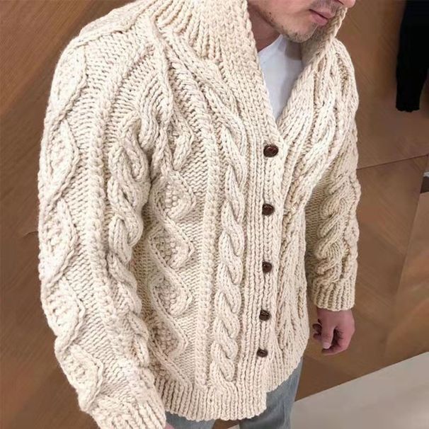 A Popular Men's Sweater From Europe And America In 2025, Featuring A Cardigan, Long-sleeved Stand-up Collar, Jacquard Weave And Casual Men's Wear_viptrois.com