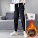 Men's Style Velvet Sweatpants Warm Casual Embroidered Sports Pants With Side Stripes Loose Cuffs For Autumn Winter_viptrois.com