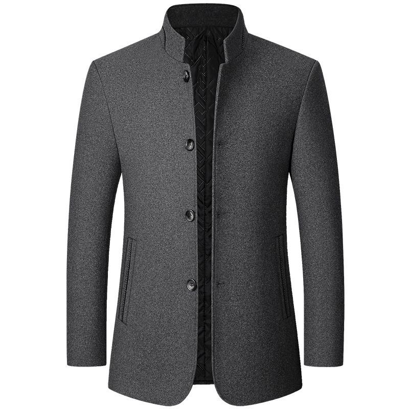 Autumn And Winter New Middle Aged Jacket Standing Collar Woolen Coat Casual Men's Wear_viptrois.com