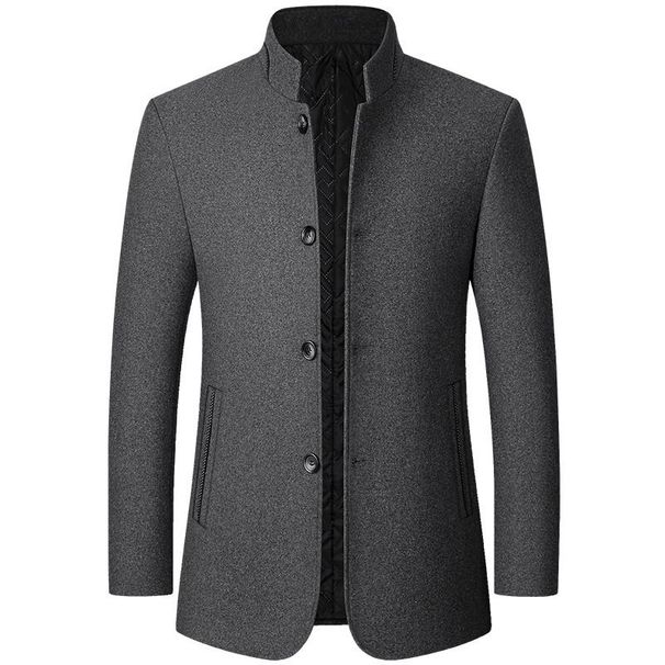 Autumn And Winter New Middle Aged Jacket Standing Collar Woolen Coat Casual Men's Wear_viptrois.com