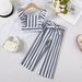Hot Sale In Europe And America, Girls' New Summer Striped Flying Sleeve Ruffled Top + Striped Trousers With Belt Three Piece Set_viptrois.com