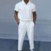 Men's Clothing Large Size Solid Color Suit Lapel Short Sleeve Zipper Trousers Suit_viptrois.com
