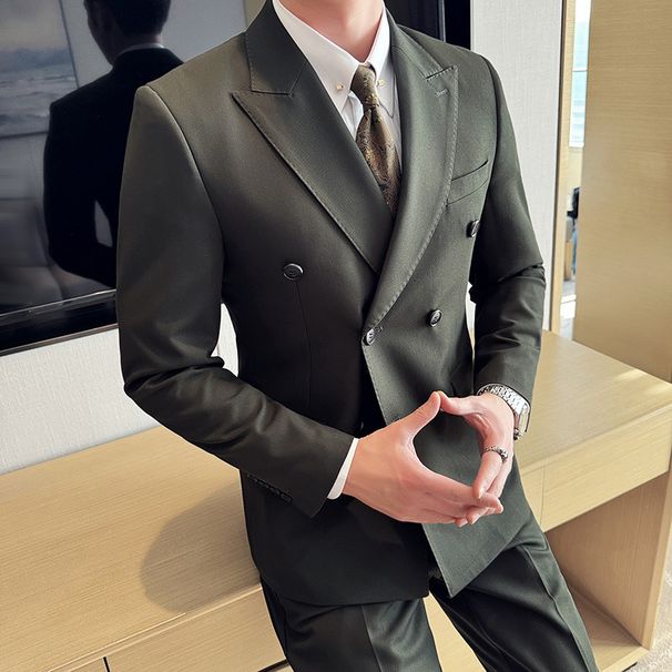 British Style Slim Fit Men's Double Breasted Formal Suit Professional Two Piece Set Live Stream Offer_viptrois.com