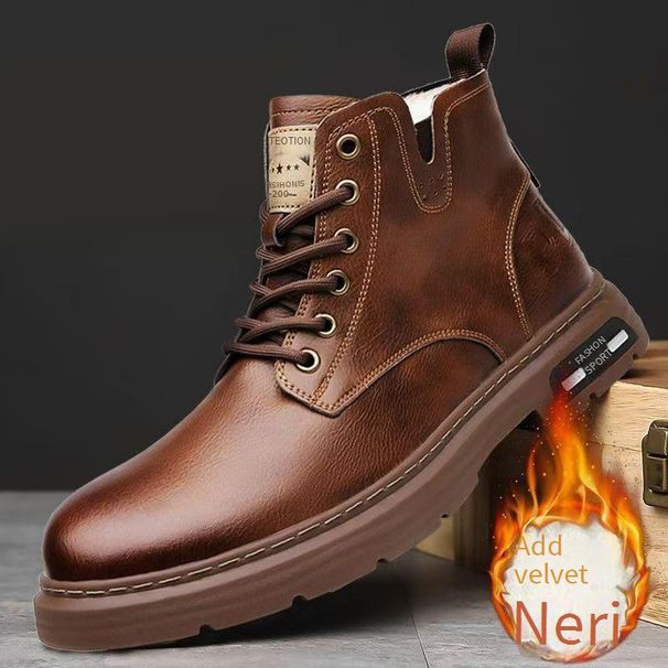 Men's Classic British Style Work Boots - Fashionable Unisex Leather-Look Ankle Boots With Cushioned EVA Insole & Breathable Lining (Black/Brown)_viptrois.com