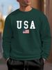 Men's Loose Casual Fashionable American Flag USA Print Round Neck Long Sleeved Sweatshirt Suitable For Autumn And Winter Wear_viptrois.com