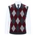 Men's Wool Blend V-Neck Sleeveless Sweater Vest - Classic Checkered & Camouflage Pattern, Slim Fit, Autumn Casual Wear_viptrois.com